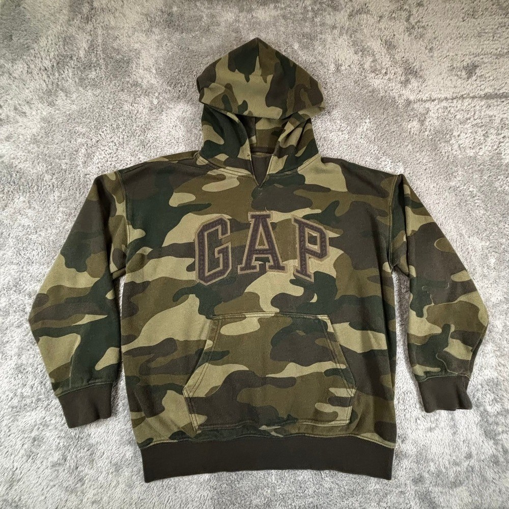 Gap Teen Boys Camo Pullover Hoodie Green Camouflage Logo Sweatshirt Size 14-16